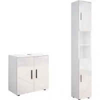 Vicco Badmöbel-Set Irma Weiß Hochglanz 2 Teile, mit Hochschrank, Model 55201
