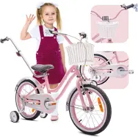 Sun baby Heart Bike Kinderfahrrad für Mädchen 16 Zoll, ab 4 Jahre, mit Stützrädern, abnehmbarer Schubstange, Korb, Klingel, Rücktrittbremse & V-Brake