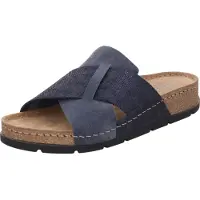 Rohde Damen Pantolette Leder Kork Kreuzbandage D.Soave 5410, Größe:40 EU, Farbe:Blau