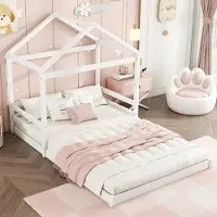 MODFU Bodenbett mit Matratze 140×200 aus massivem Holz, Kinder-Jugendbett mit Lattenrost, Weiß