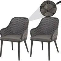 Mendler 2er-Set Aluminium-Gartenstuhl MCW-O16, Outdoor Stuhl Armlehne, Olefin Seilgeflecht Rope anthrazit Kissen dunkelgrau