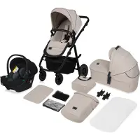 Lionelo Amber Plus - Kombikinderwagen 3 in 1 - Set sportlicher, Sitz, fester Babywanne, Autositz, Tasche, Moskitonetz, Regenschutz - Beige Sand
