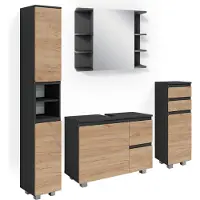 Vicco Badmöbel-Set J-Shape Grau 4 Teile, Model 38203