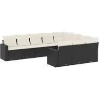 vidaXL 10-tlg. Garten-Sofagarnitur mit Kissen Schwarz Poly Rattan