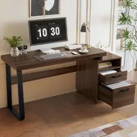 STILVORA 135x54cm Büroschreibtisch mit geräuschlose Schublade,geräumige Schreibtisch,Ordnerschublade, spritzwassergeschützte, Braun