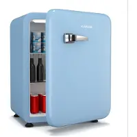 Klarstein Audrey Evo 68L Retro Mini Kühlschrank - Leise 40 dB, Kompakter Kühlschrank Klein mit Verstellbaren Füßen, Wendetür, Mechanischem Thermostat, Blau, Ideal für Schlafzimmer und Büros