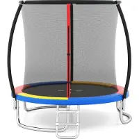 Costway Ø244cm Trampolin Outdoor, Gartentrampolin rund mit Leiter, Sicherheitsnetz, Randabdeckung&Metallrahmen, Kindertrampolin für Kinder&Erwachsene