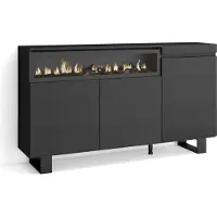 Skraut Home Sideboard, Highboard, 150x35x87cm, 3 Türen, Elektrokamin. Industriedesign, Schwarz