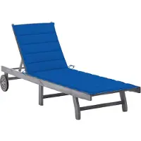 Syfax Sonnenliege, verstellbare Relaxliege für Garten & Balkon, Akazien-Massivholz Grau, mit Königsblauer Auflage, 2 Räder, 200x59x30 cm, max. 110 kg