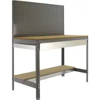 Proregal Werkbank BUFFALO mit Werkzeugwand und Schubfach | HxBxT 84x90x61cm | Traglast 400kg | Grau