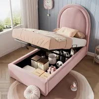 STILVORA 90x190 Polsterbett mit Lattenrost und Stauraum,Kinderbett mit Kopfteil für Jungen und Kinder,Einzelbett Samt,Rosa(Ohne Matratze)