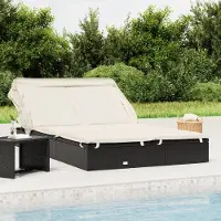 Prolenta Maison Exclusive - 2-Personen-Sonnenliege mit Dach Schwarz 213x118x97 Poly Rattan