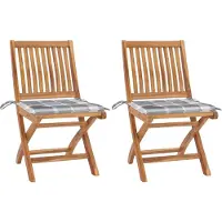 vidaXL Design Möbel Gartenstühle 2er Set Graue Karomuster-Kissen Massivholz Teak - 2024 Neu