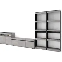 Skraut Home Wohnwand Wohnzimmer, 370x35x186cm, Für TV-Geräte bis zu 65", Elektrokamin, Zementgrau