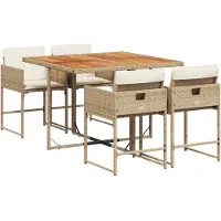 vidaXL 5-tlg. Garten-Essgruppe mit Kissen Beige Poly Rattan