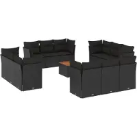 vidaXL 13-tlg. Garten-Sofagarnitur mit Kissen Schwarz Poly Rattan