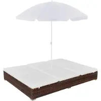 vidaXL Sonnenliege 1 Person, Outdoor-Loungebett, mit Sonnenschirm Poly Rattan Braun - Liegestuhl CC26209