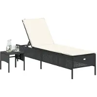 Syfax Sonnenliege mit Tisch und Auflage Schwarz Poly-Rattan