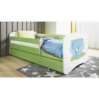 RAUMHIRSCH FURNITURE Kinderbett Jugendbett blauer Teddybär Blumen 70x140, 80x160, 80x180 cm - Komplettset mit Schublade & Rausfallschutz