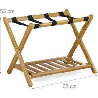 Relaxdays Kofferständer Bambus, klappbar, für Koffer & Reisetaschen, 2 Ablagen, Gepäckablage, HBT 53 x 68 x 47 cm, natur