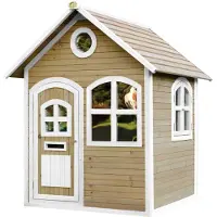 Axi Spielhaus Julia aus Holz | Outdoor Kinderspielhaus für den Garten in Braun & Weiß | Gartenhaus für Kinder mit Fenstern