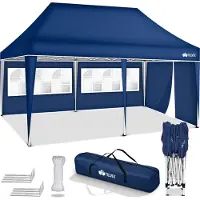 Tillvex Pavillon 3x6m - mit 3 Seitenwänden Blau wasserdicht | Pop-Up Faltpavillon höhenverstellbar | Gartenzelt UV Schutz 50+ | Partyzelt mit Tasche für Garten