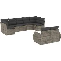 vidaXL 9-tlg. Garten-Sofagarnitur mit Kissen Grau Poly Rattan