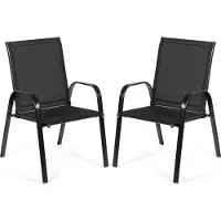 Costway 2er Set Gartenstühle mit Armlehnen, Terrassenstühle aus Textilene und Metallgestell, Balkonstühle bis 200kg, 56x72x90cm, Schwarz