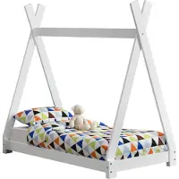 En.casa [] Kinderbett 70x140cm Weiß im Tipi-Design aus Kiefernholz Jugendbett Bett Holzbett Hausbett
