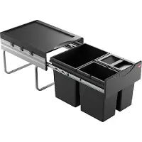 Hailo 3642731 Abfallsorter RAUMSPAR TANDEM 18/8/8/D schwarz mit 34 Liter Abfallvolumen / ab 40 cm Schrankbreite
