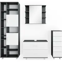 Vicco Badmöbel-Set Ilias Weiß/Anthrazit 4 Teile, mit Hochschrank, Model 34670
