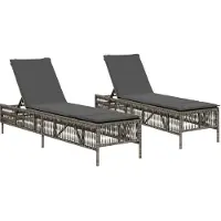 vidaXL Sonnenliegen mit Auflagen 2 Stk. Grau Poly Rattan