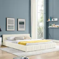 OKWISH Kinderbett 160x200 Doppelbett Gästebett mit robuster Eisenrahmen,Bettgestell mit Falten-Design,Beige (mit Matratze)