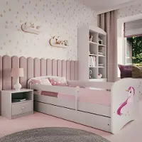RAUMHIRSCH FURNITURE Kinderbett Jugendbett Einhorn 70x140, 80x160, 80x180 cm - Komplettset mit Schublade & Rausfallschutz
