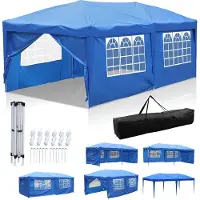 Jayseuw Pavillon 3 x 6m Pop Up Faltpavillon Faltbar Wasserdicht Gartenzelt, UV-Schutz 50+ Pavillons Partyzelte Festzelt mit 4 Seiten für für Camping / Garten / Hochzeit / Strand Blau