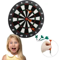 Relaxdays Dartscheibe 42 cm, Softdart Safety Darts, 6 Pfeile, kindgerecht, Standfuß Sicherheits-Dartboard, schwarz-weiß
