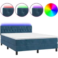 Syfax Boxspringbett mit Matratze & LED Dunkelblau 140x200 cm Samt