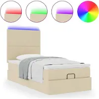 Syfax Ottoman-Bett mit Matratze & LEDs Creme 100x200 cm Stoff