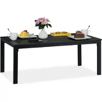 Relaxdays Gartentisch rechteckig, Holzoptik, Esstisch, Garten, Balkon, Terrasse, HBT: 39x98x48 cm, Balkontisch, schwarz