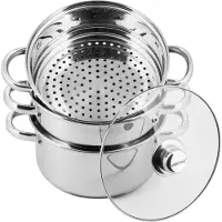 KINGHOFF Dampfgarer KH-3328 22 cm aus rostfreiem Stahl mit 2 Dampf-Einsätzen und Glasdeckel 4,5 l