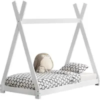 En.casa [] Kinderbett 80x160cm Weiß im Tipi-Design aus Kiefernholz Jugendbett Bett Holzbett Hausbett