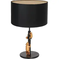 Steinhauer Tischleuchte Animaux 1-flammig Mattschwarz mit goldenen Details und schwarzem Schirm 20x20cm