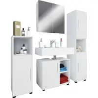 VCM 4-tlg. Badmöbelset | Badmöbel | Set aus Unterschrank, Midischrank, Hochschrank und Spiegel | Badezimmermöbel – Flandu III
