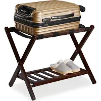 Relaxdays Kofferständer klappbar, Kofferhocker Holz, HBT 54,5 x 66 x 44,5 cm, 2 Ablagen, Kofferaufbewahrung Hotel, braun