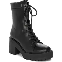 GUESS Damen Stiefel FL8LU2LEA10 Schwarz Plateauabsatz 8 cm geschnürt Reißverschluss