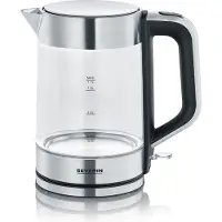 Severin Wasserkocher Glas/Edelstahl, 1,7L, 2200W, kompakt, 1-Hand-Bedienung, Kalkfilter herausnehmbar, BPA-frei, leichte Reinigung, WK 3420