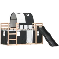 Syfax Etagenbett mit Rutsche und Gardinen Weiß und Schwarz 80x200 cm