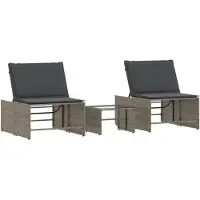 Syfax Sonnenliegen 2 Stk. mit Tisch Grau Poly Rattan