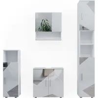 Vicco Badmöbel-Set Irma Weiß Hochglanz mit Einsätzen 4 Teile, mit Hochschrank, Model 39666