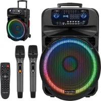 Krüger&Matz Kabellose Lautsprechersäule 2x Mikrofon UHF SD Bluetooth FM USB LED 60 W